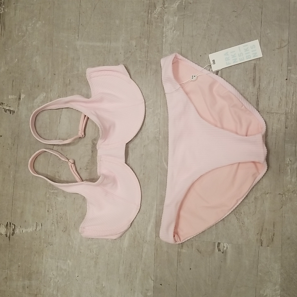 💕FRANKIE'S BIKINIS💕 Anna Ribbed Top (M) + Shea Ribbed Bottom (S) Love Pink NWT - Picture 6 of 11